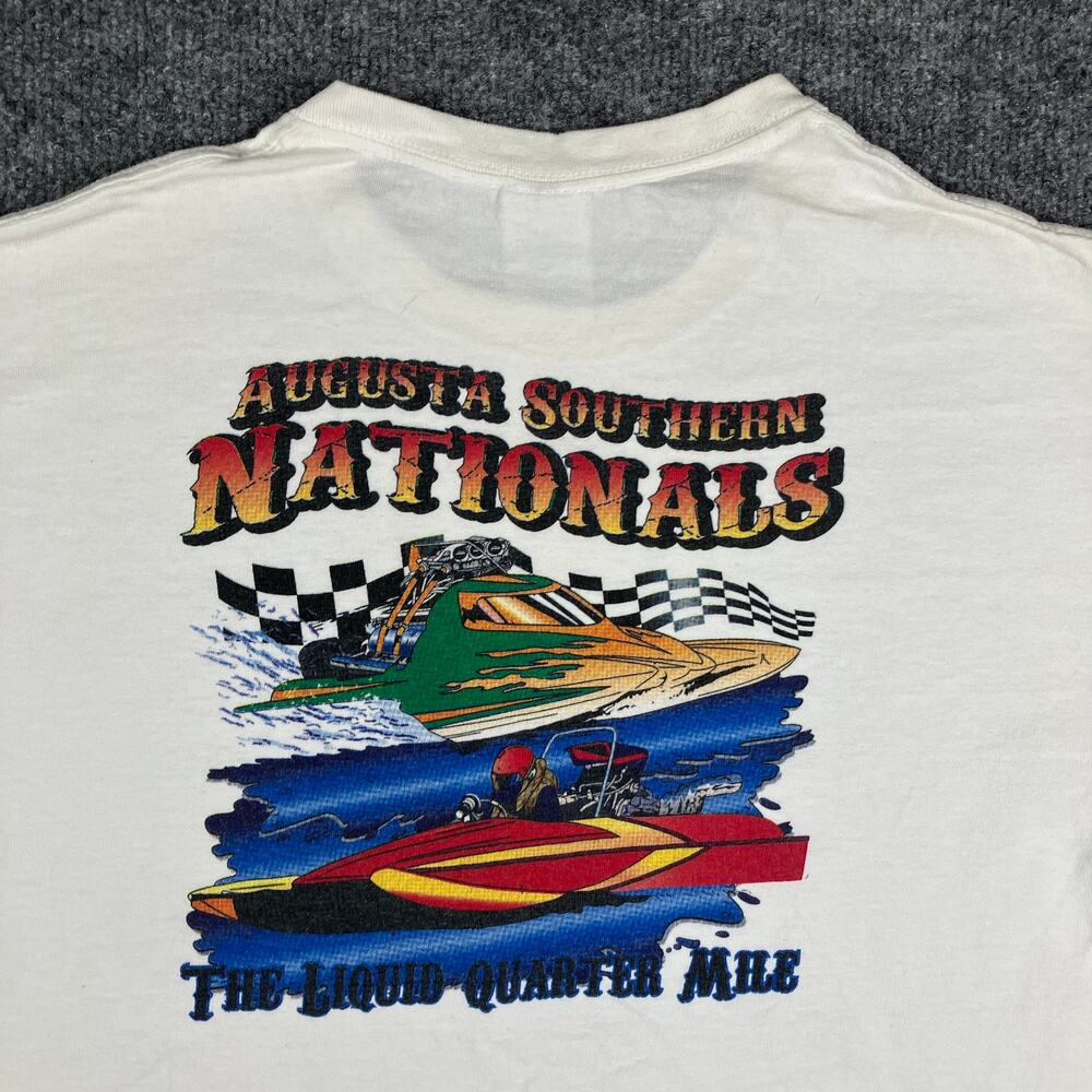 Gildan Augusta Nationals T-Shirt Mens L White Boat Racing Graphic Event Tee